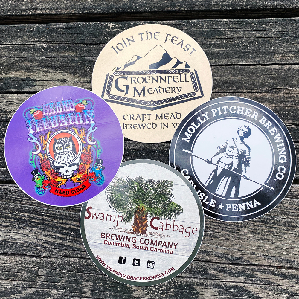 Examples of custom vinyl circle stickers for breweries
